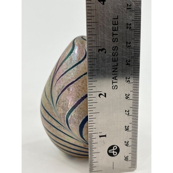 Handcrafted Iridescent Swirled Glass Egg Paperweight 3 Inches Tall Art Glass - Picture 6 of 7